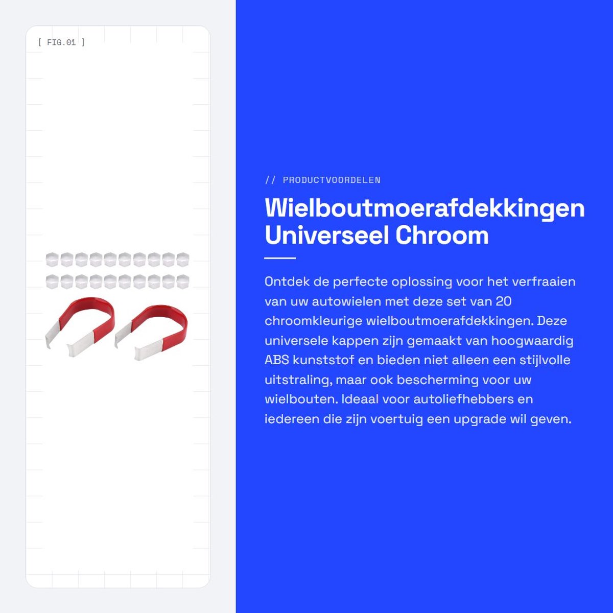 Dailygoods- Wielboutmoerafdekking 20st - Universele Wielmoerkappen 19 mm - Verchroomd ABS Kunststof - Inclusief Verwijdergereedschap - Bescherming tegen Corrosie - Wielmoerkap