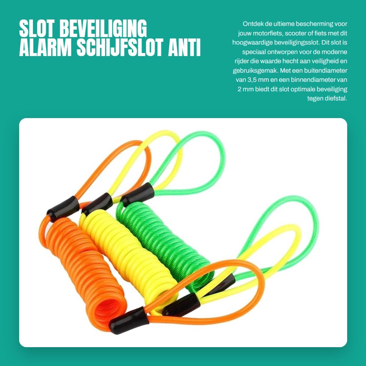 Dailygoods- Schijfslot Beveiliging - Alarmfunctie - Staalkabel 1,2M - PVC/Legering - Buitendiameter 3,5mm - Eenvoudig te monteren - Beveiligingskabel