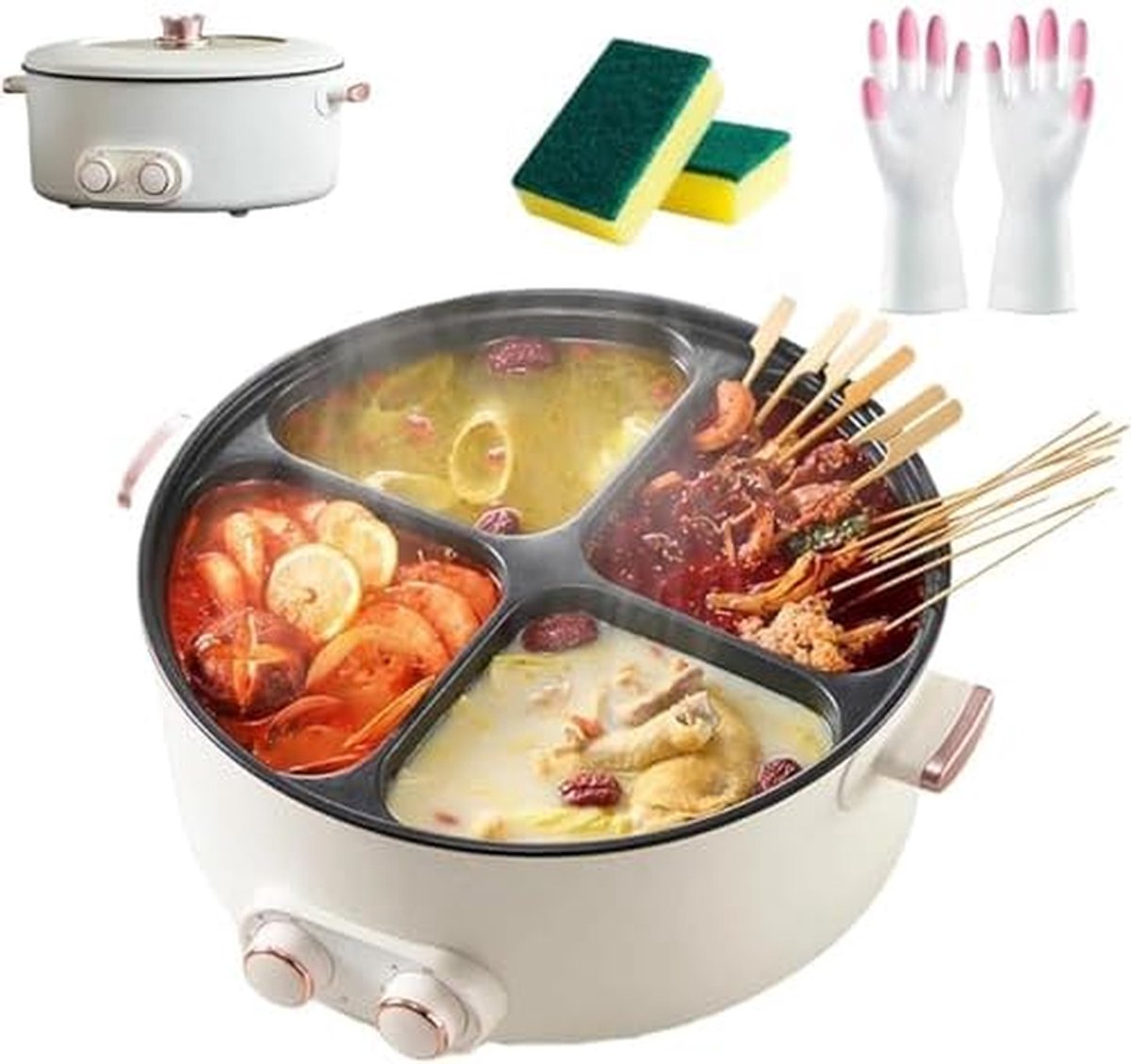 Elektrische Hete Pot Stoofpan Multifunctioneel Samen Koken Vier Rasters Ontwerp 6L Capaciteit Zwart