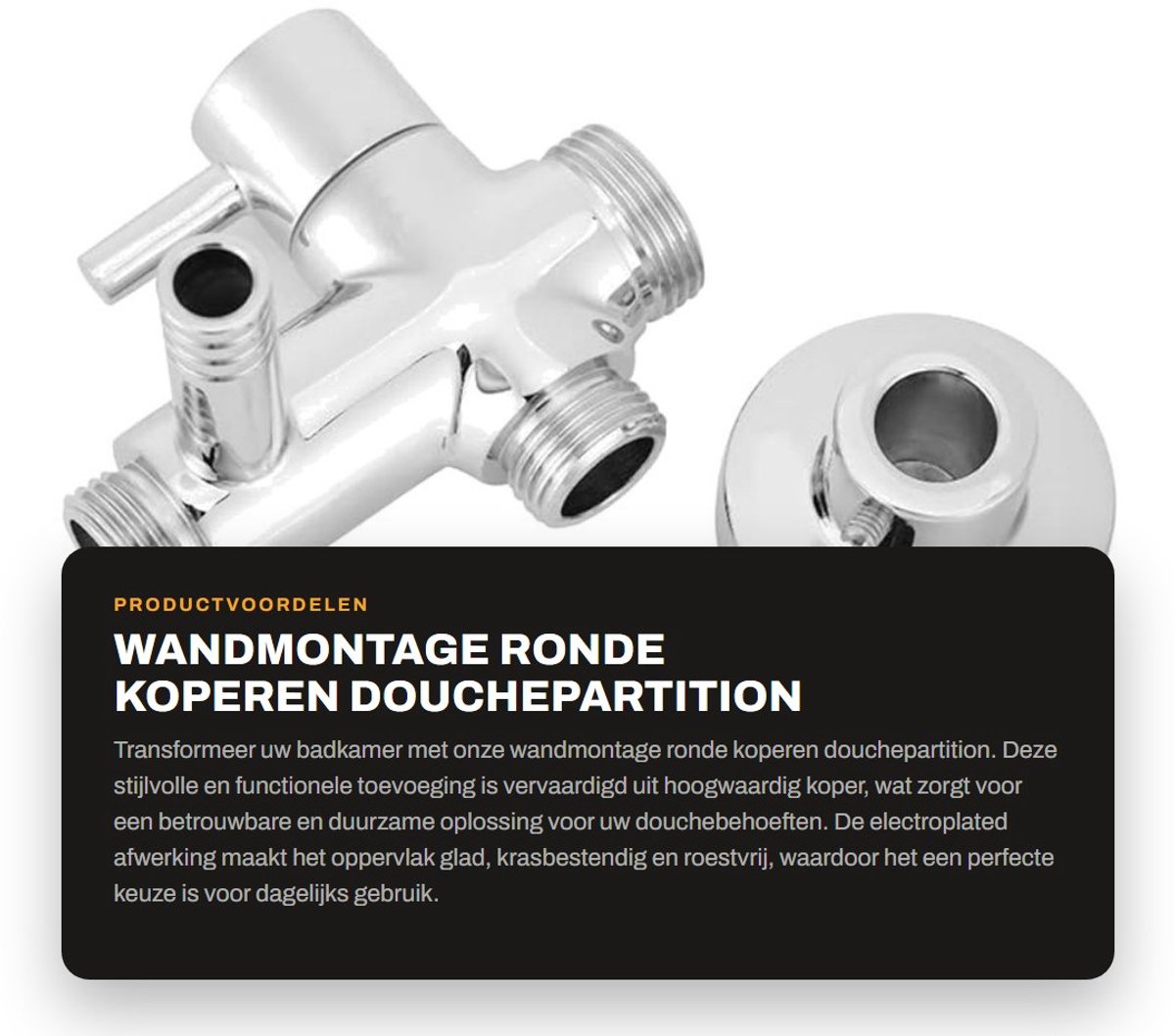 Dailygoods - Wandmontage Ronde Koperen Douchepartition met Basisaccessoires - G1/2