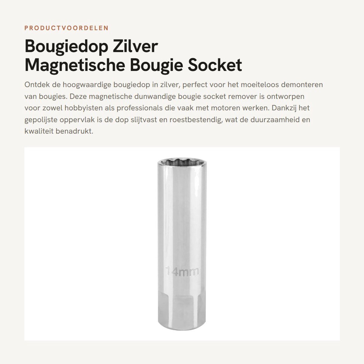 Dailygoods- Bougiedop 14mm - Magnetische Bougiedop - Roestvrij Staal - Slijtvast - Duurzaam - 1 Stuk - Bougiesleutel