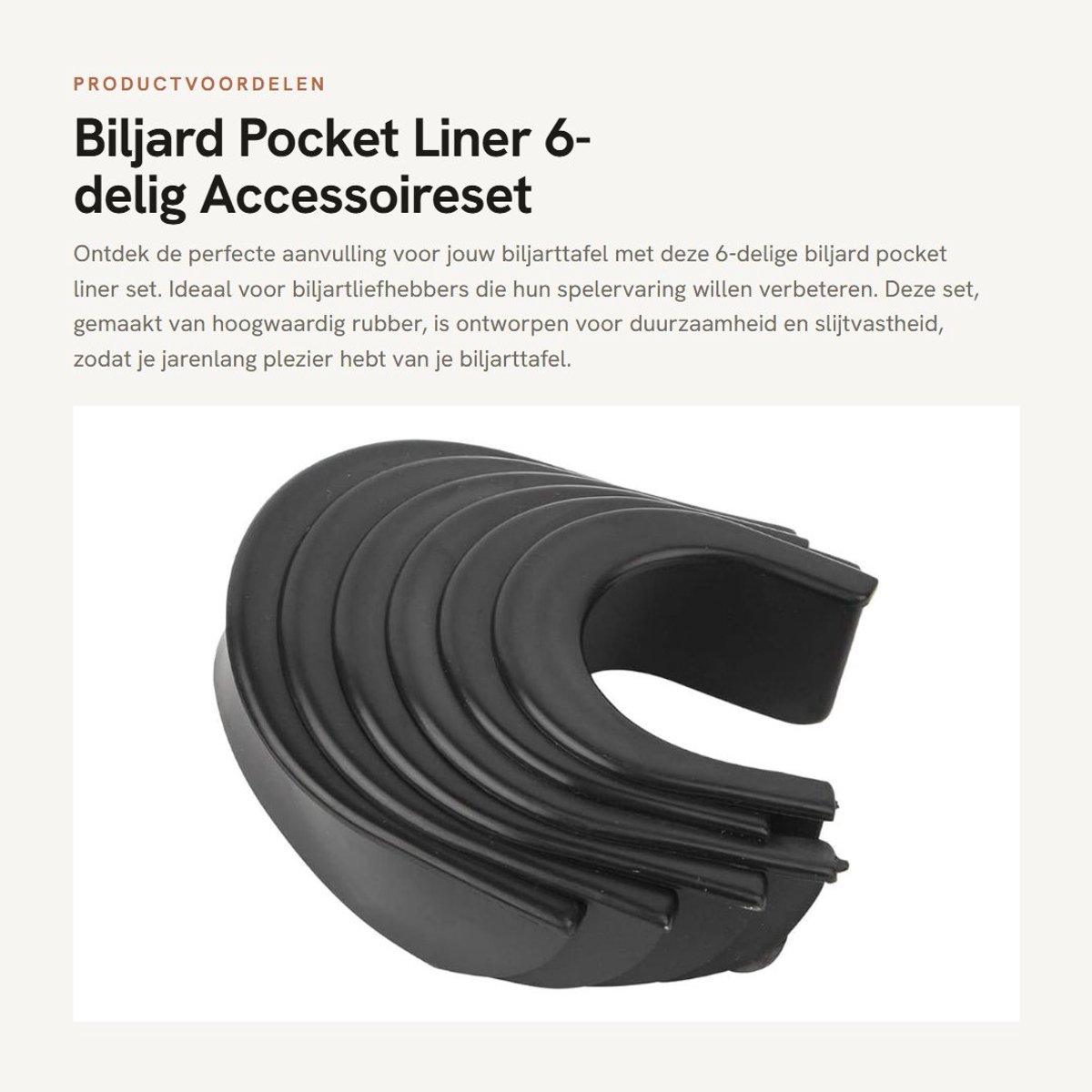 Dailygoods- Biljard Pocket Liner - 6-delige Set - Rubber Voering - Geperforeerde Hoeken - Zijliners - Slijtvast en Duurzaam - Biljarttafel