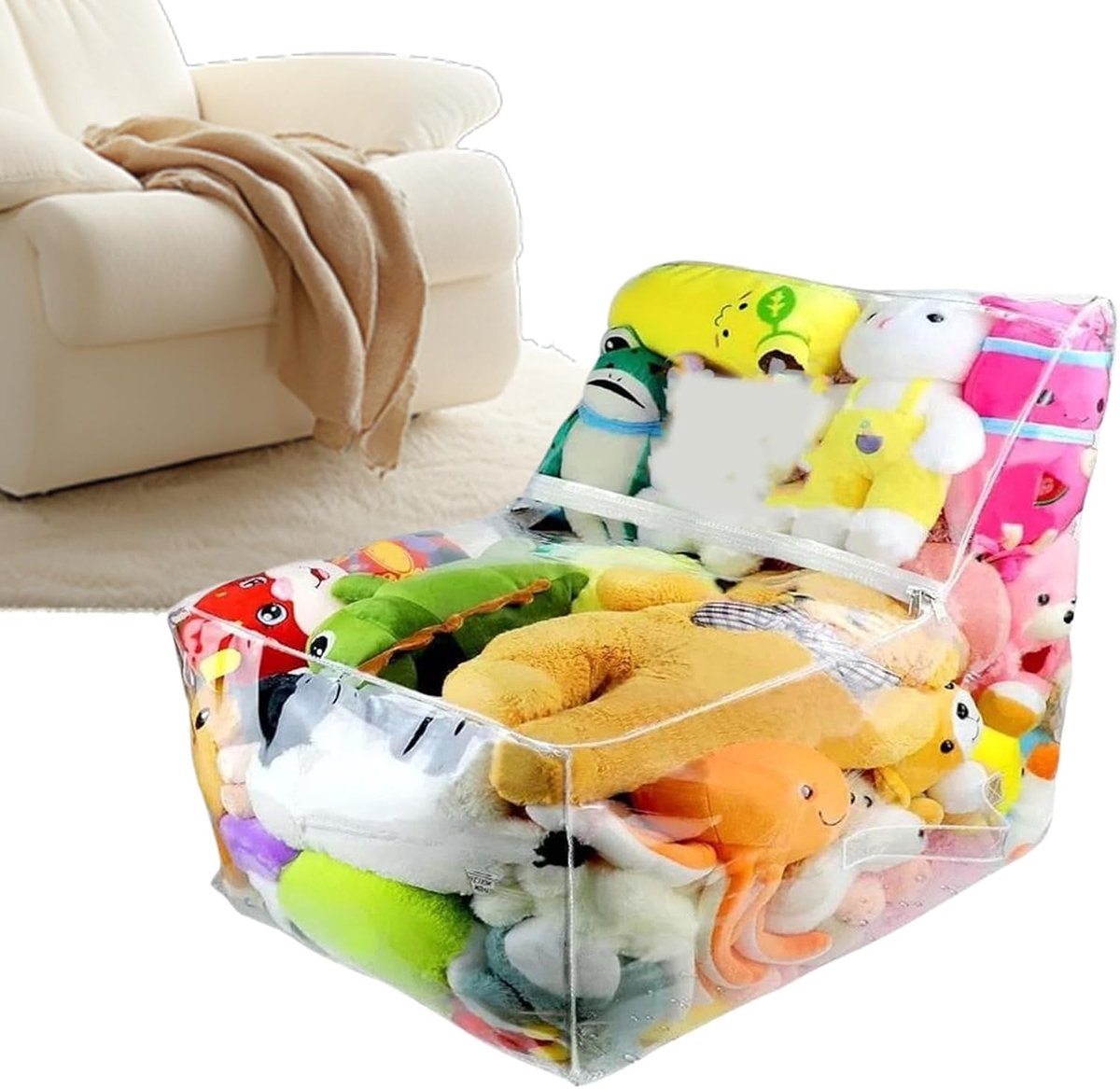 Zitzak Opberger - Knuffelstoel Organizer - Speelgoed Opbergen - Waterdicht PVC Materiaal - 36 x 28 cm - Transparant