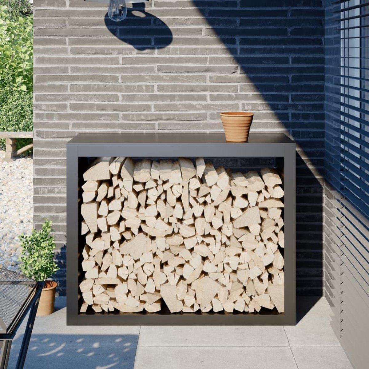 Brandhoutrek Staal - Houtopslag Rek - Haardhout Opslag - Droog Hout - 100 x 40 x 80 cm - Antraciet