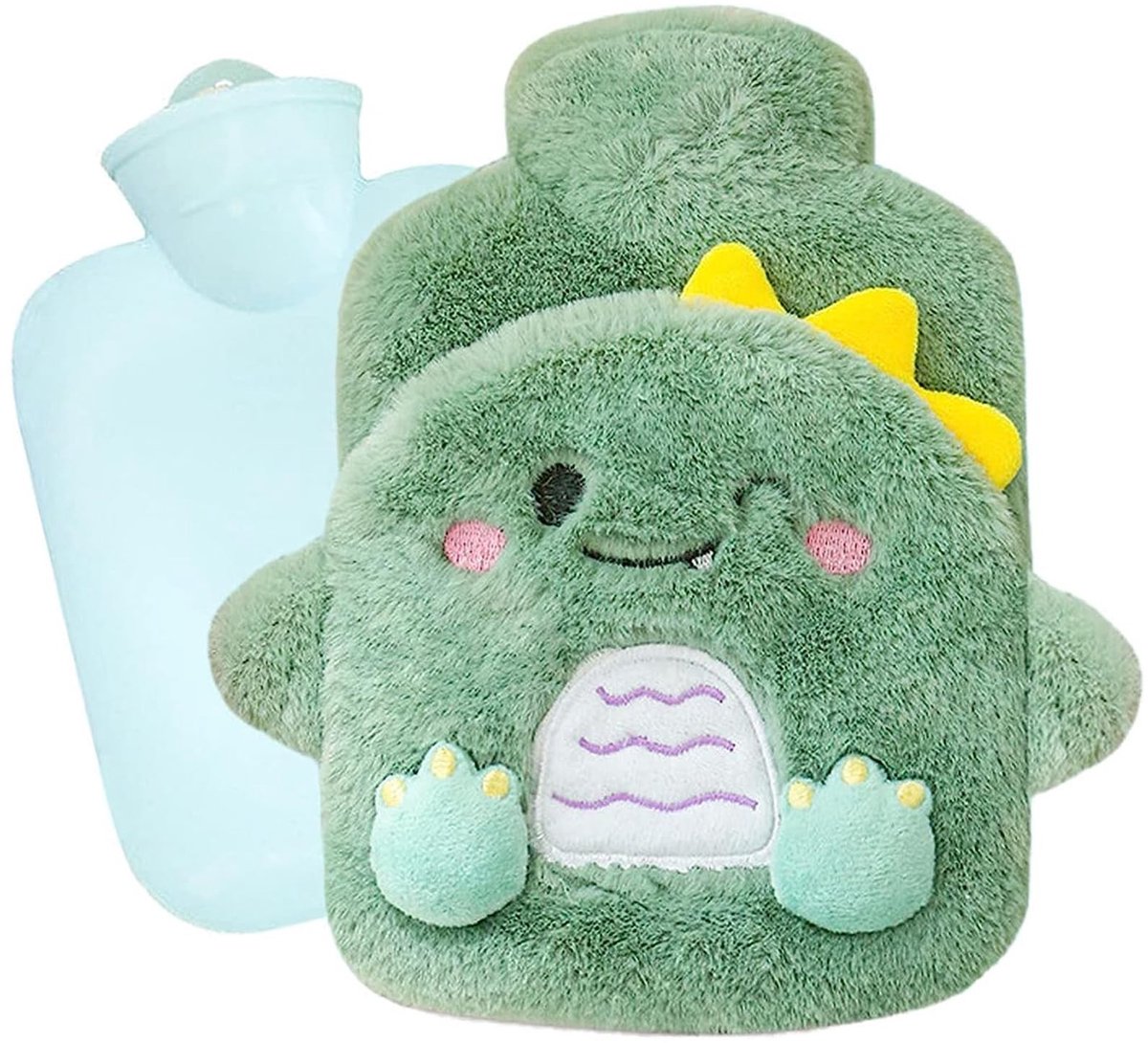 Dailygoods- Warmwaterkruik 400 ml - Mini Warmwaterkruik - Dinosaurus - Zacht Pluche - Perfect Cadeau - 21 x 20 cm - Warmwaterfles