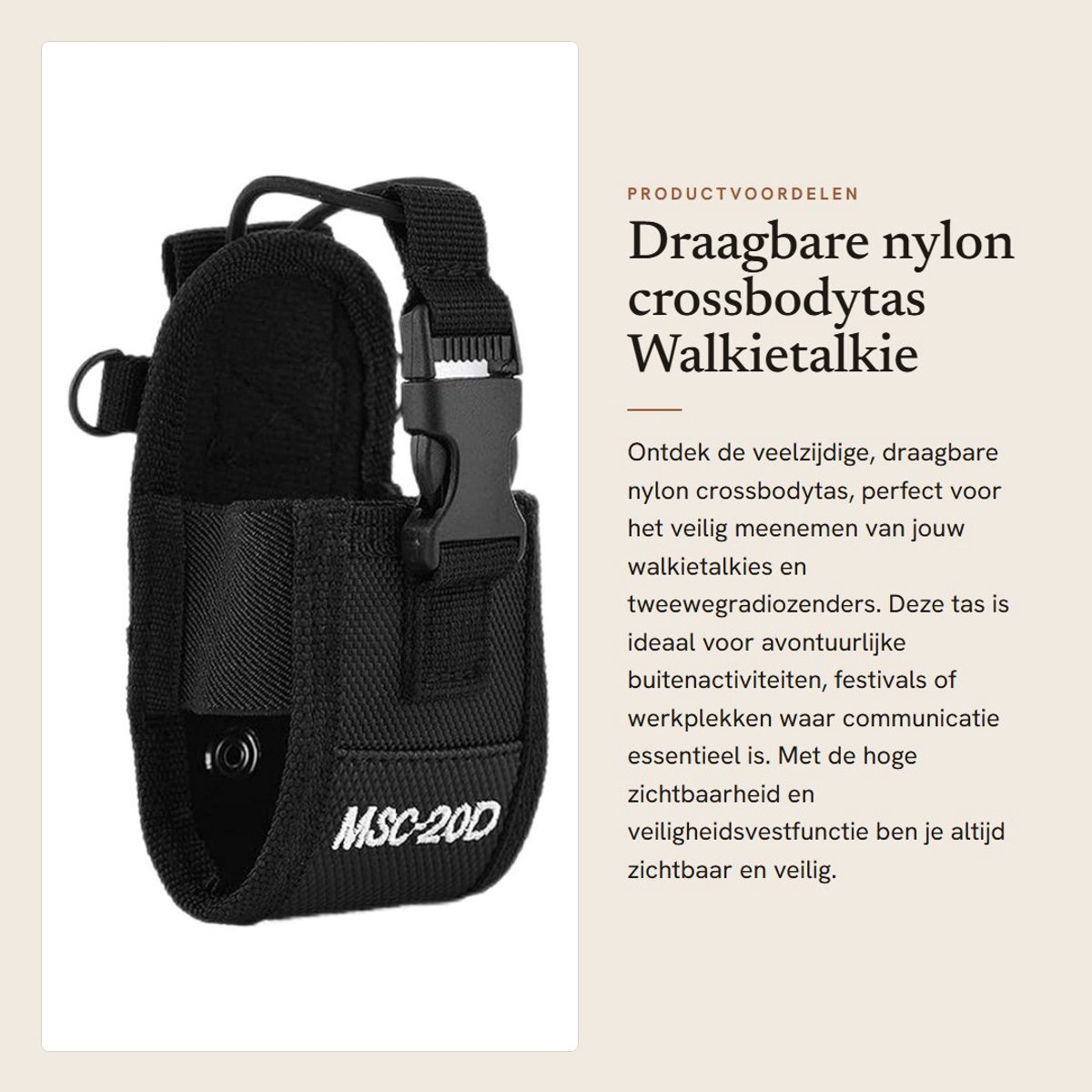 Dailygoods- Crossbodytas Draagbaar - Nylon - Hoge zichtbaarheid - Schouderband - Veiligheidsvestfunctie - Voor Walkietalkie - Schoudertas