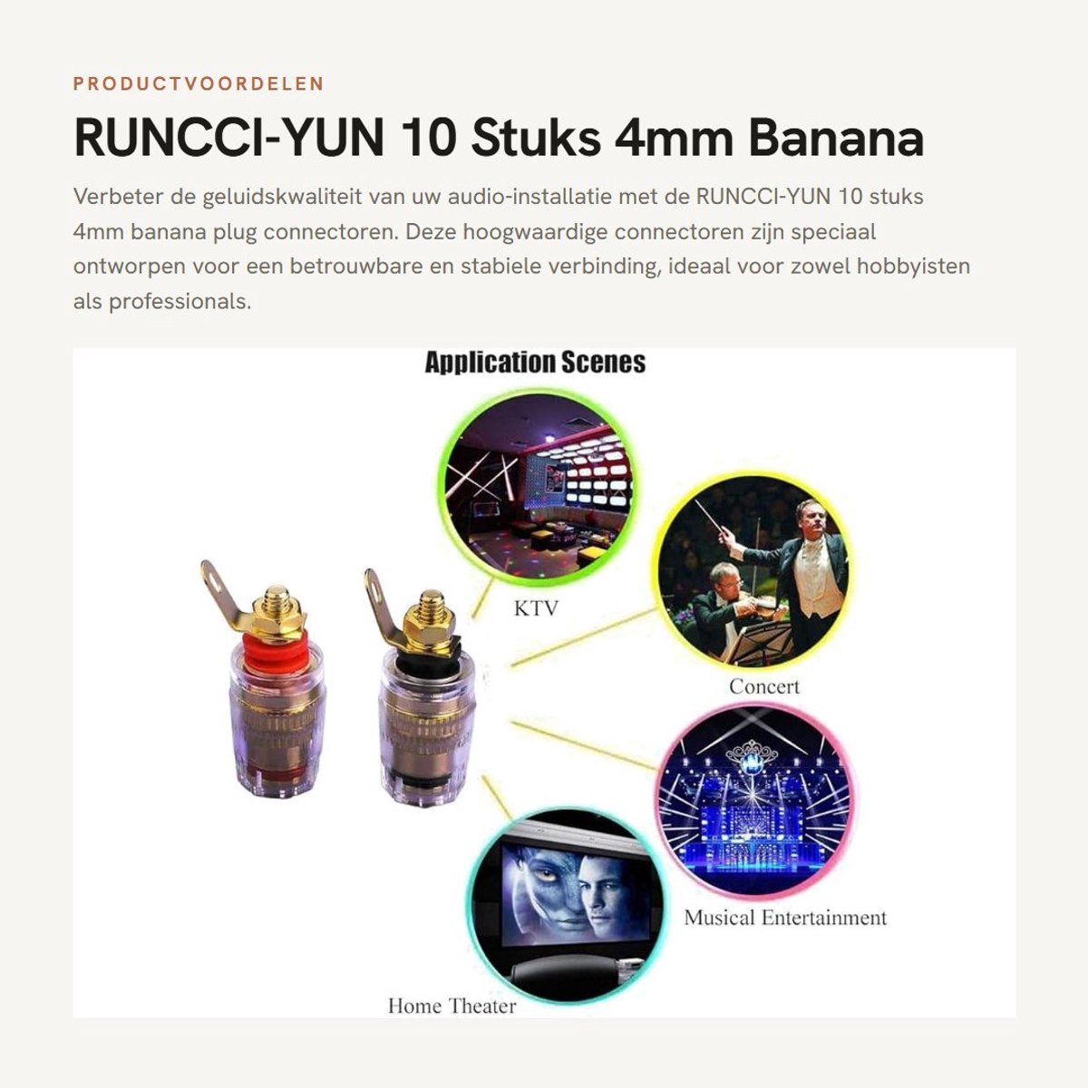 Dailygoods - 10 Stuks 4mm Banana Plug Connectoren voor Speakers - Gold-plated