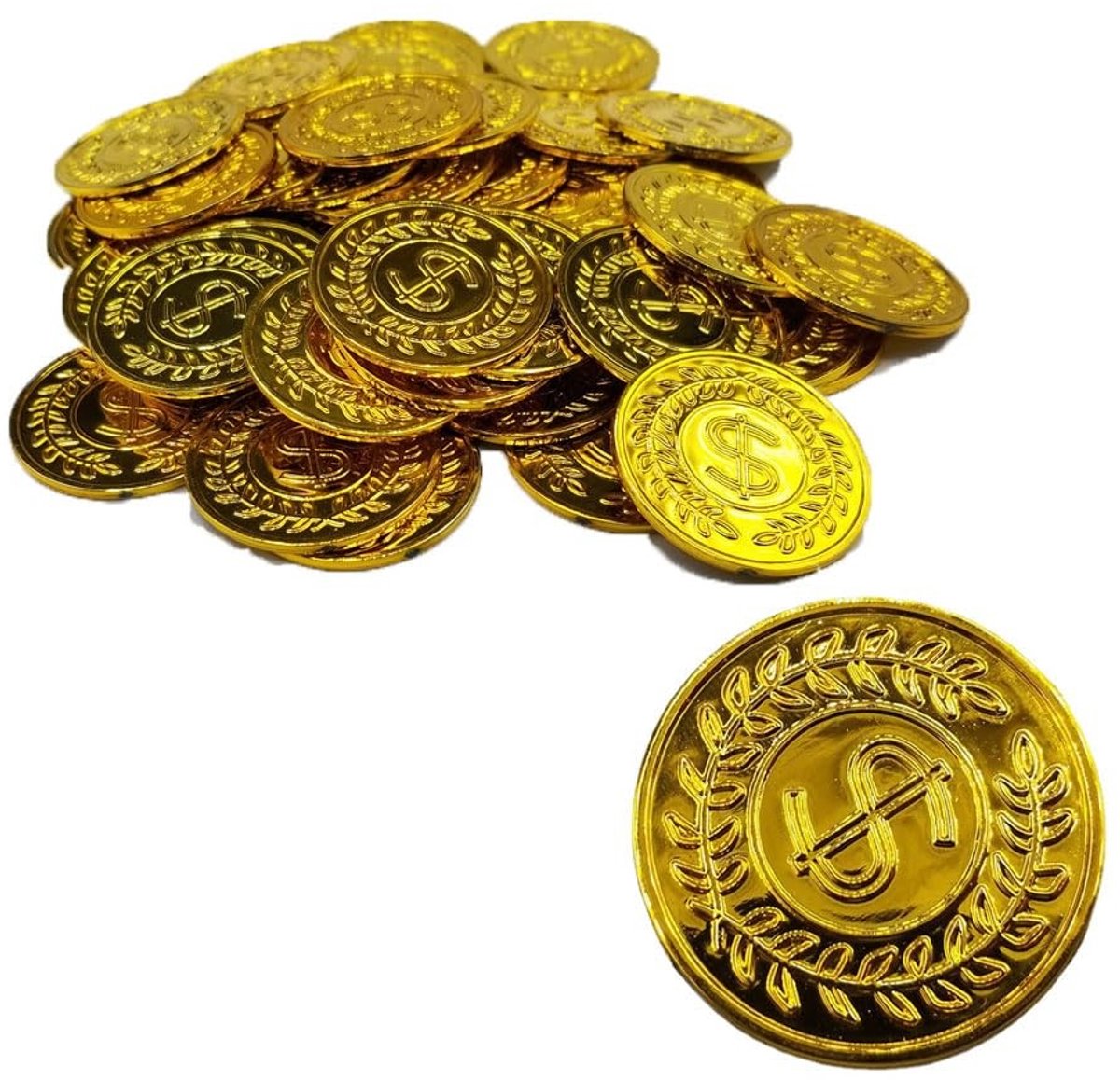 Dailygoods- Kunstgouden Munten 100 Stuks - Acryl - Speelgoed/Rekwisieten - Piraten/Themafeest - Decoraties - Duurzaam/Safe - Nepmunten