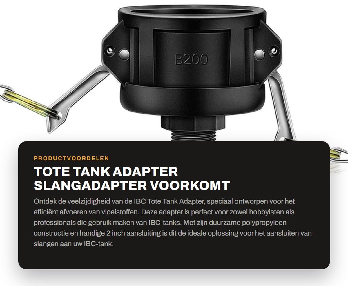 Dailygoods Tote Tank Adapter - Slangadapter - Voorkomt lekkage - 2 inch - Polypropyleen - Food grade connector - Geschikt voor tuin gebruik - HO...