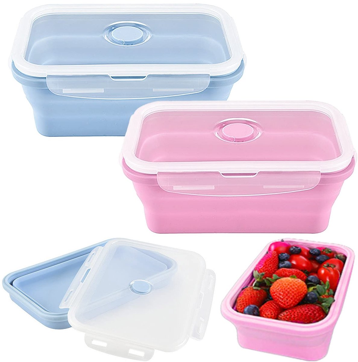Dailygoods- Broodtrommel 800 ml - Opvouwbare Tupperdoos - Herbruikbare Doos - Siliconen - Ruimtebesparend - Geschikt voor Kantoor/School - Lunchbox