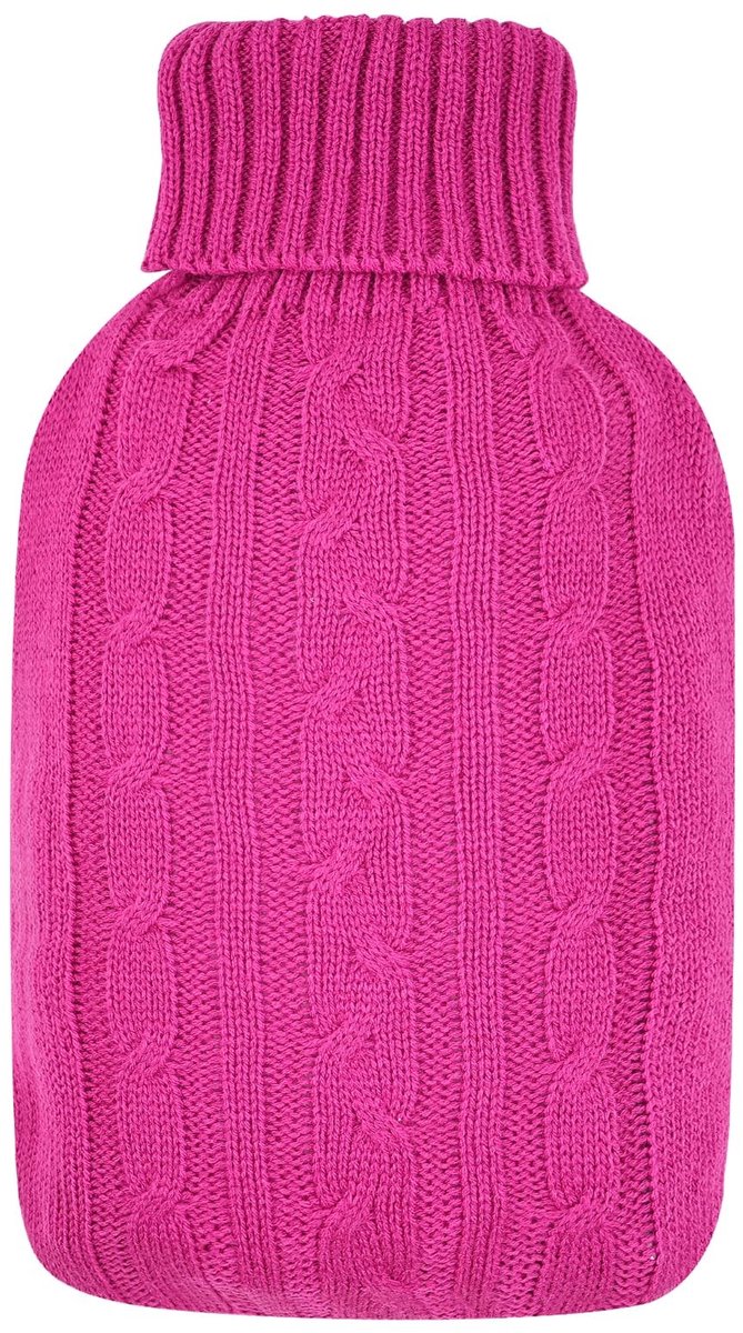 Dailygoods- Hoes Warmwaterkruik - Isolerende Kabelgebreide Hoes - Gedraaid Gaas - Framboosroze - Eenheidsmaat 31 x 20 cm - Voor 2 Liter Kruik