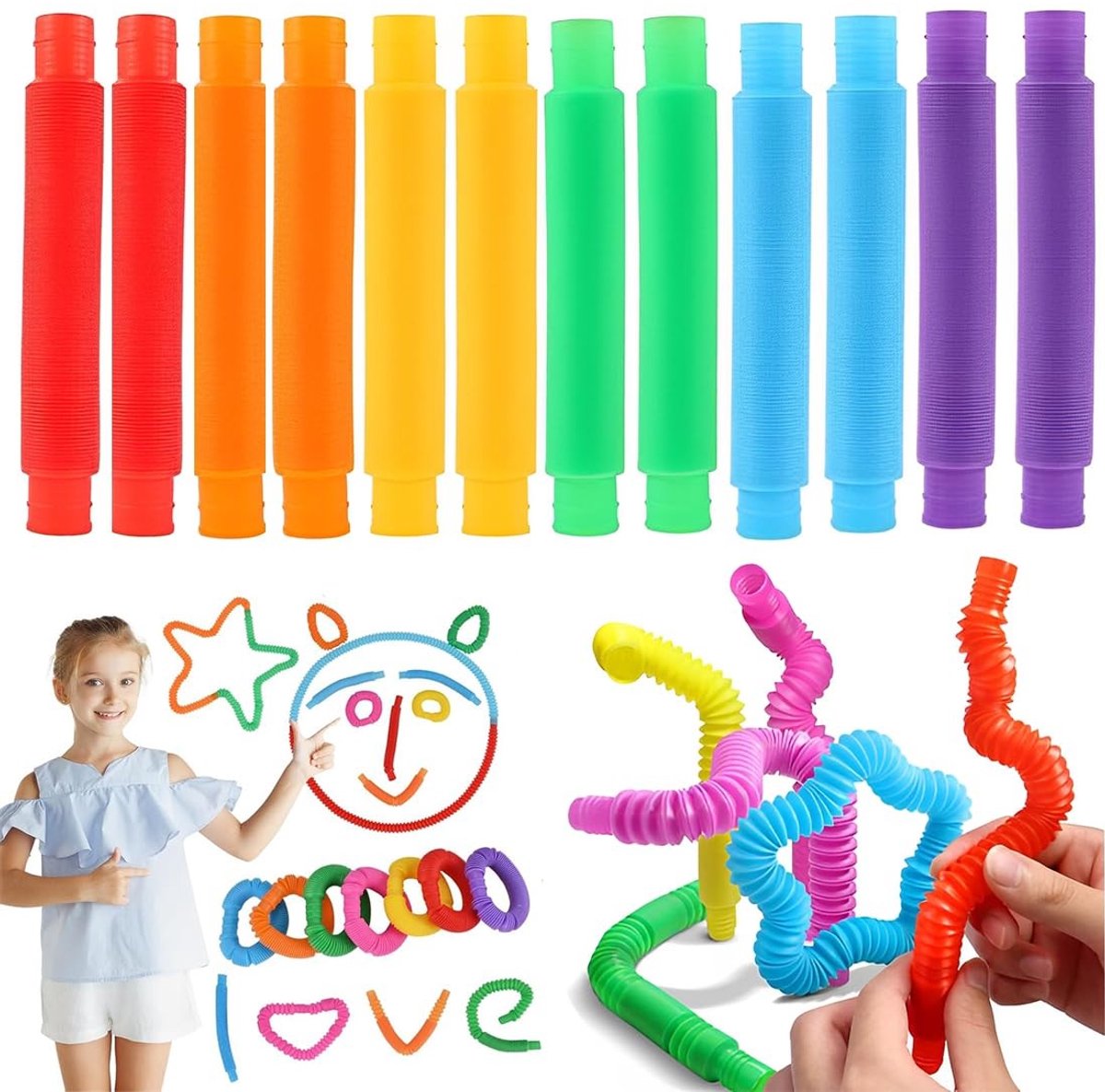 Dailygoods- Elastische Banden Set van 12 - Sensorisch Speelgoed - Stressverminderend Speelgoed - Creatieve Speelmogelijkheden - Sensorische Stimulatie - Kleurrijke Buisjes