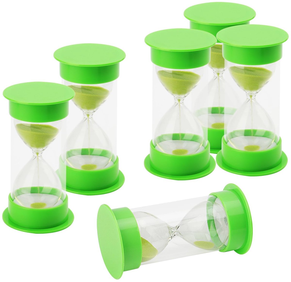 Dailygoods - 6 Stuks Groene Zand Timer - 3 Minuten Zandloper voor Thuis en Kantoor