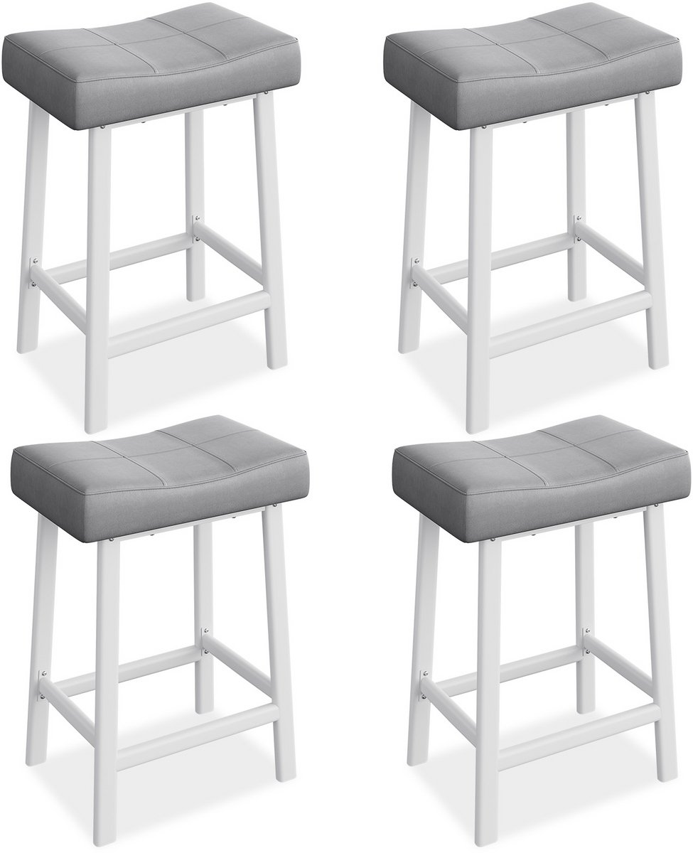 Triumpunpre Moderne zadelbarkrukken set van 4 stuks – 61 cm aanrechthoogte, zonder rugleuning, bekleed met kunstleer, metalen potten en voetsteun, eenvoudig te monteren voor keukeneiland en eetaanrecht wit+grijs