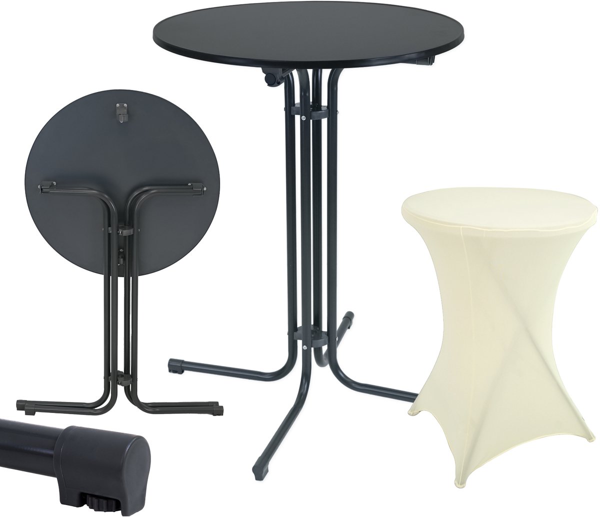 Set bartafel inklapbaar Ø 80 cm in antraciet & hoes in beige non-iron voor bistrotafel bistrotafel