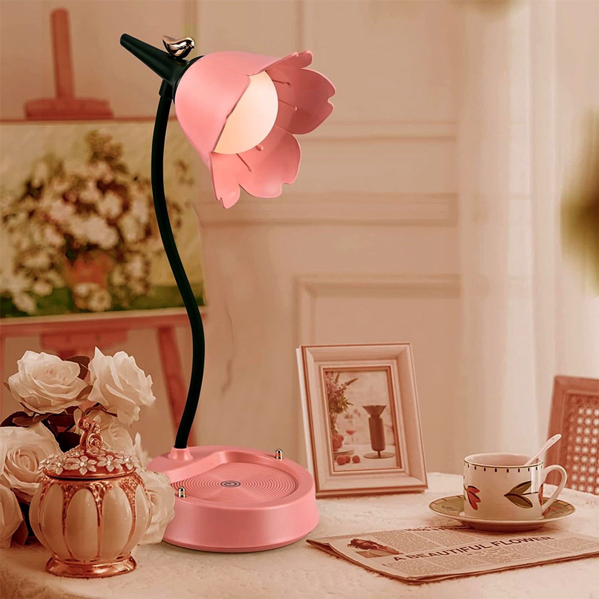 Roze bureaulamp voor meisjes - Dimbaar LED-bureaulampje thumbnail 2