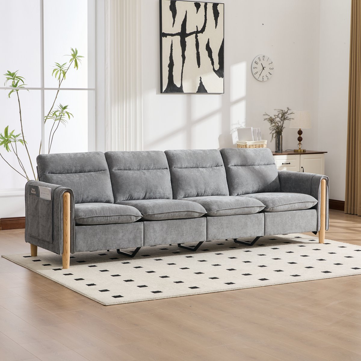 MIVRAY U-Bank 261 Cm - Modulaire 4-Zits Met 2 Opbergpoefs - Voor Woonkamer En Familiekamer - Chenille Lichtgrijs