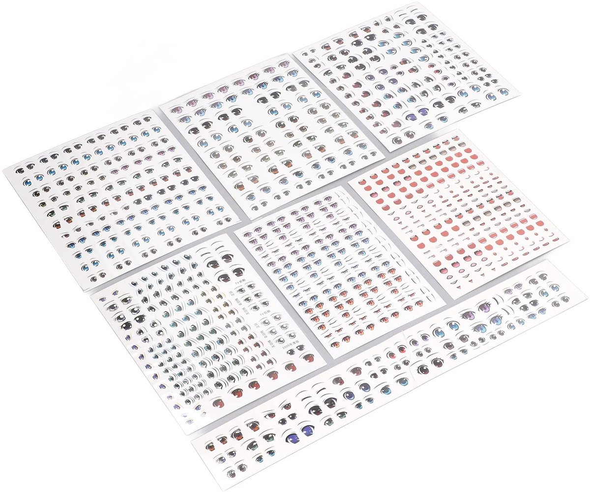 Dailygoods- Poppenoogstickers - 7 Vellen - Eenvoudig te Gebruiken - Voor Poppenmond - Creatief Speelgoed - Decoratie voor Poppen - Poppenogen