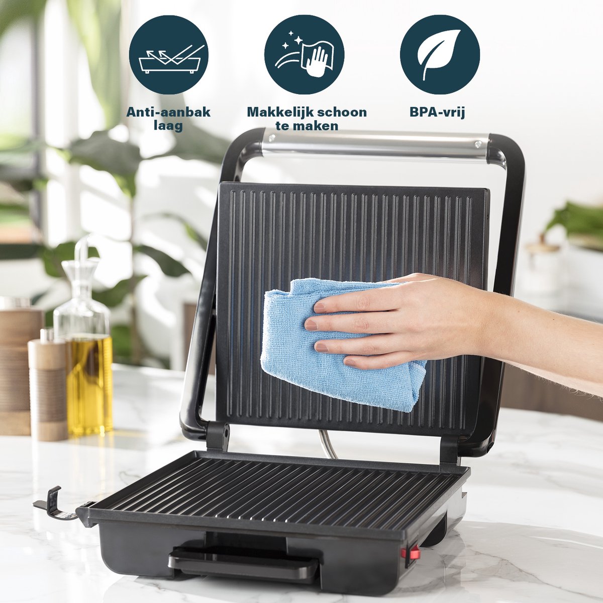 Princess Panini Grill Pro 112425 – Contactgrill groot 30 x 27cm - Tosti apparaat - Grill apparaat - Zwevend bovendeksel – Regelbare thermostaat - 2000W thumbnail 3