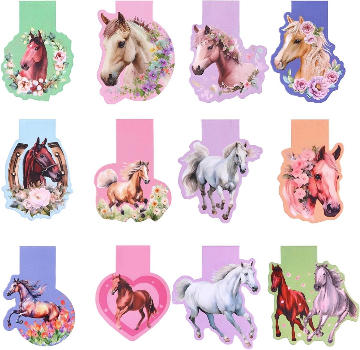 Magnetische Paardvormige Boekenleggers voor Kinderen, 12 Stuks, Leuke Cadeaus voor Verjaardagen en School, Creatieve Accessoires voor Jongens en Meisjes