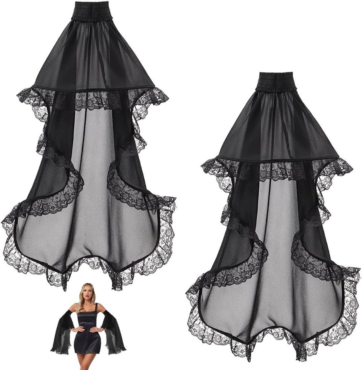 Chiffon Afneembare Mouwen voor Dames, Lange Tulle Mouwen voor Bruidsjurk en Halloween Feest, 60x69cm, Elegante Accessoires voor Kostuum en Mode