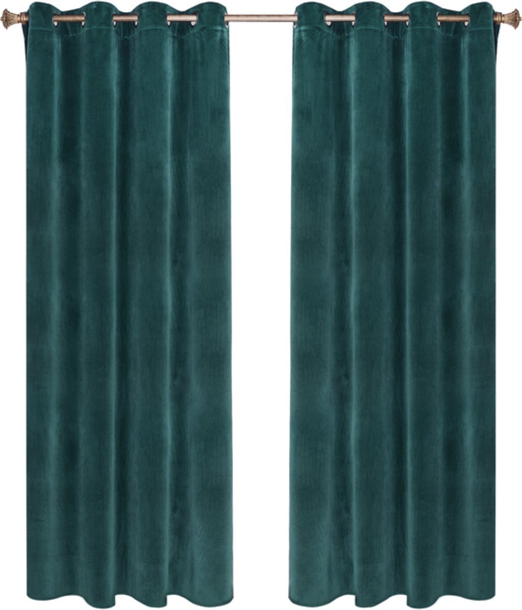 Gordijnenset 140x270cm Groen - Verduisterend, Fluweel en Set van 2 - Voor Woonkamer, Slaapkamer en Privacy