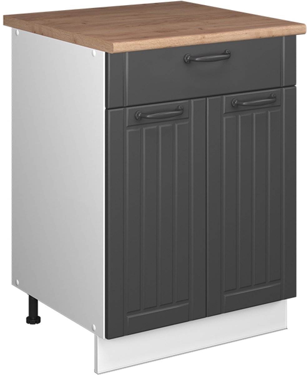 Vicco Onderkast voor spoelbak/kookplaat Fame-Line, Donkergrijs/Wit, 60 cm met lade, WB Eik