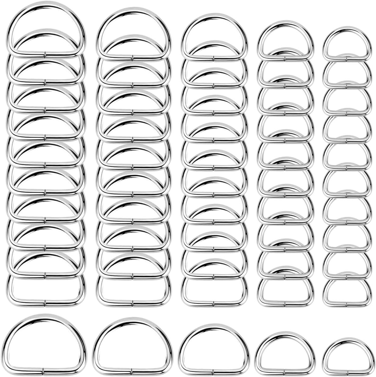 100 Stuks D-Ringen Buckles, Half Ringen voor Tassen, Niet Gelaste D-Ringen in Oud Zilver voor Handtassen, Rugzakken en Riemen