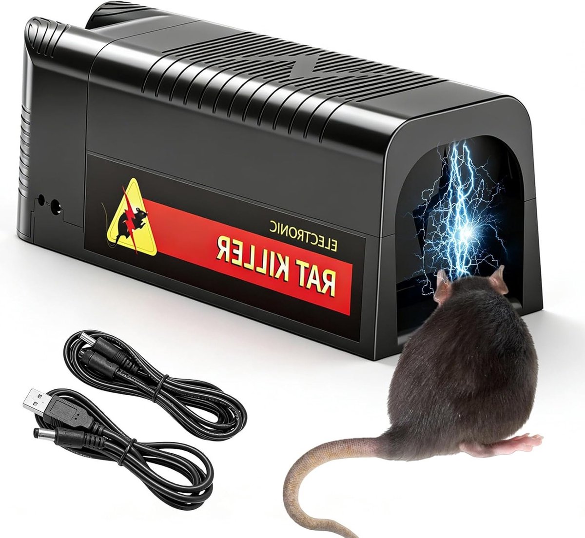 Professionele elektrische muizenval en rattenval extra groot 1800 V voor binnengebruik, effectieve ongediertebestrijding