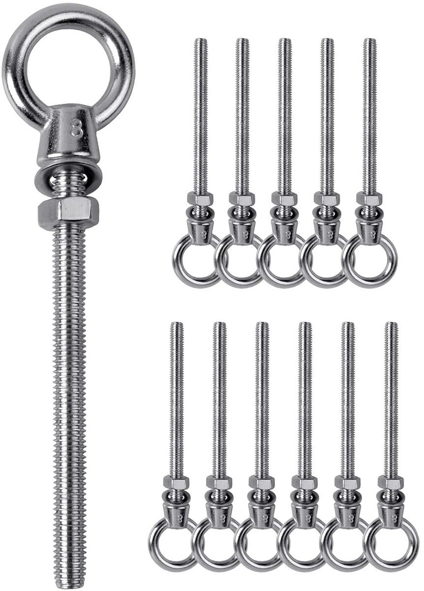 12-delige oogbout set M8 x 80 mm | RVS oogschroeven voor bevestiging | Oogschroeven en haakjes voor diverse toepassingen