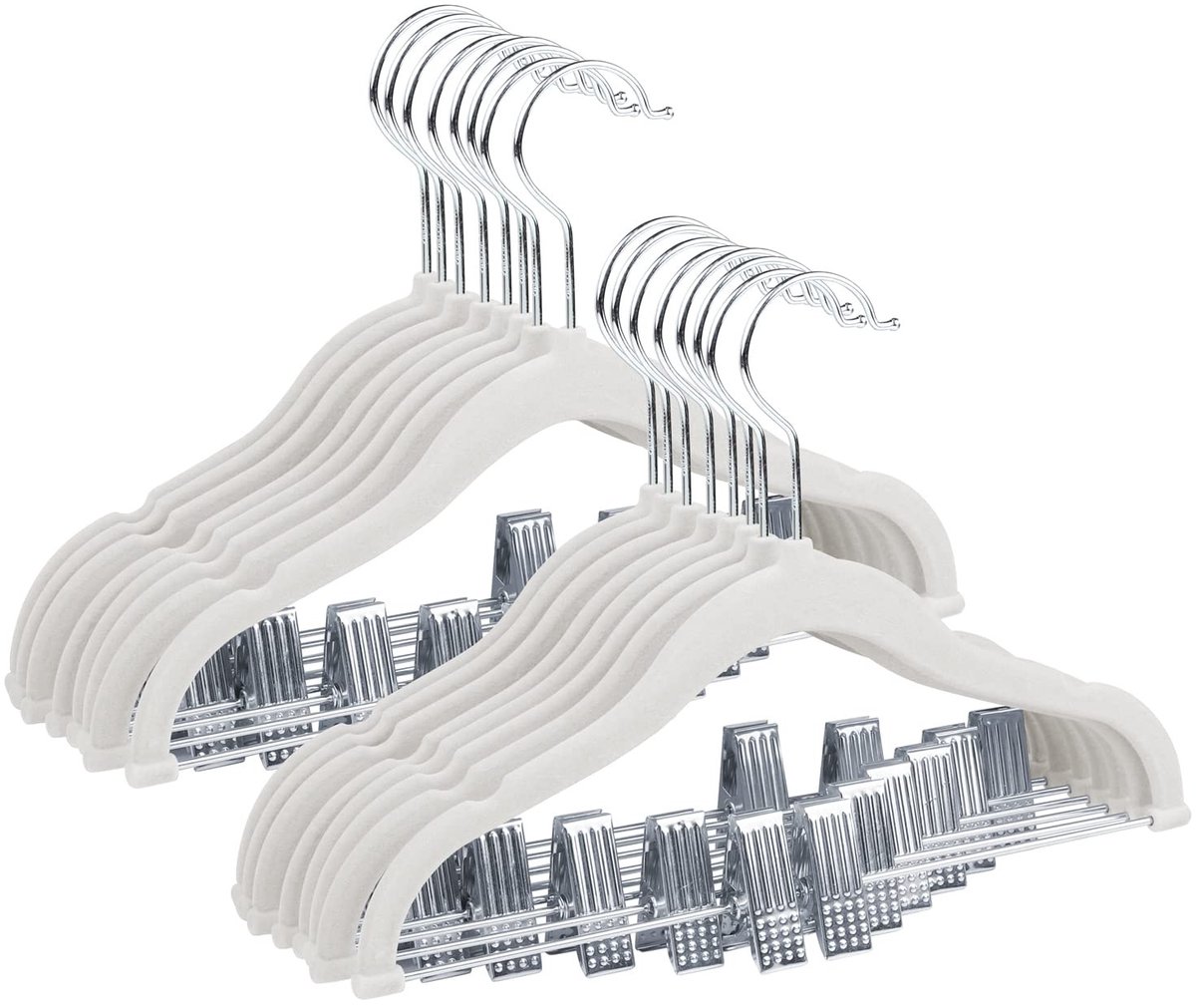 Dailygoods - Baby Fluwelen Hangers met Beweegbare Clips - Ruimtebesparende Kinderhangers (16 Pak, Wit)