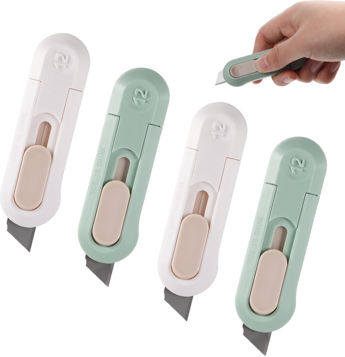 Dailygoods - Dailygoody - Mini Box Cutter - Multifunctioneel - Compact en lichtgewicht - Geschikt voor papier en verpakkingen - Handig voor kantoor en thuis - 4 st