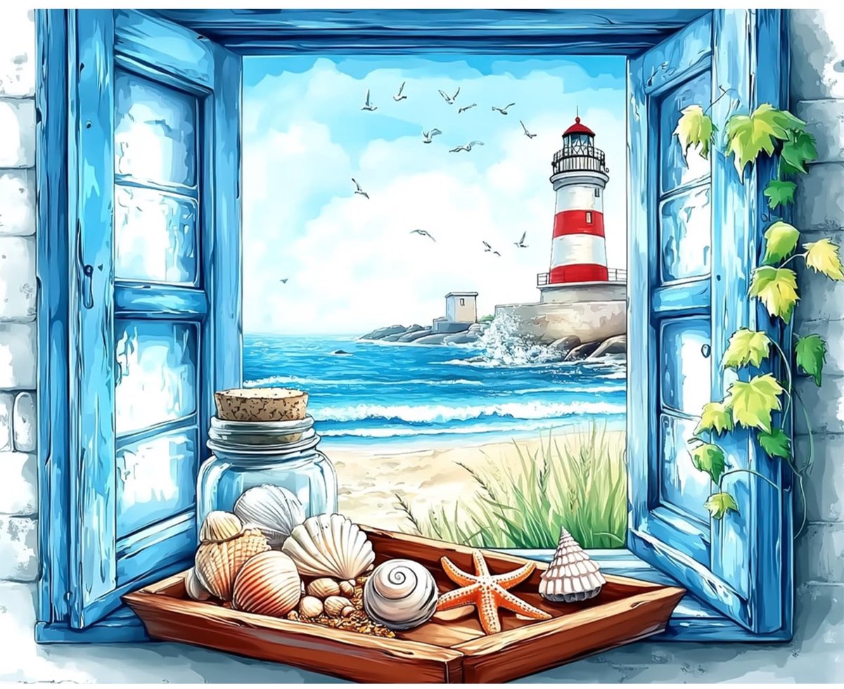 Dailygoods - Landschap Schilderen op Nummer Vuurtoren - DIY Schilderpakket voor Volwassenen