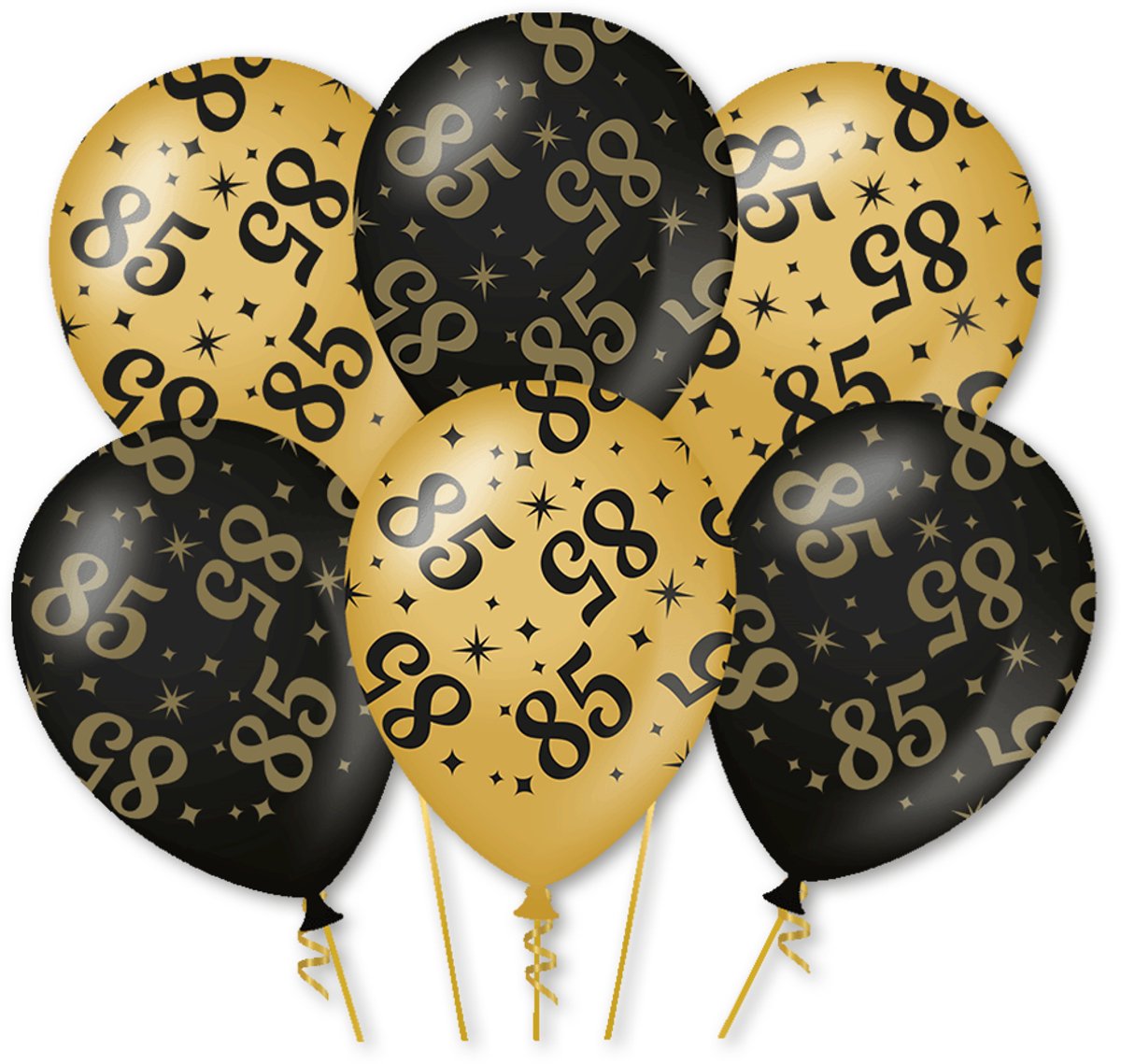 LUQ – Latex Ballonnen 85 Jaar – 6 Stuks – Zwart-Goud – Luxe Verjaardag Decoratie – Birthday Party – Helium Ready