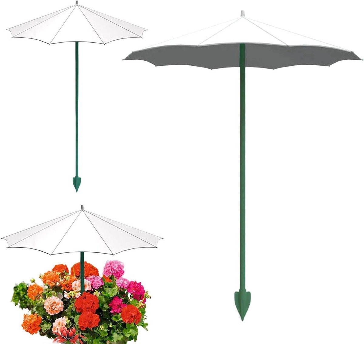 Plantenparaplu's voor Buitenplanten - Kleine Zonparaplu's Bloemenparasol - Planten Beschermen - Met Verdikte Grondpen - 3 Stuks 44cm Hoog - Wit