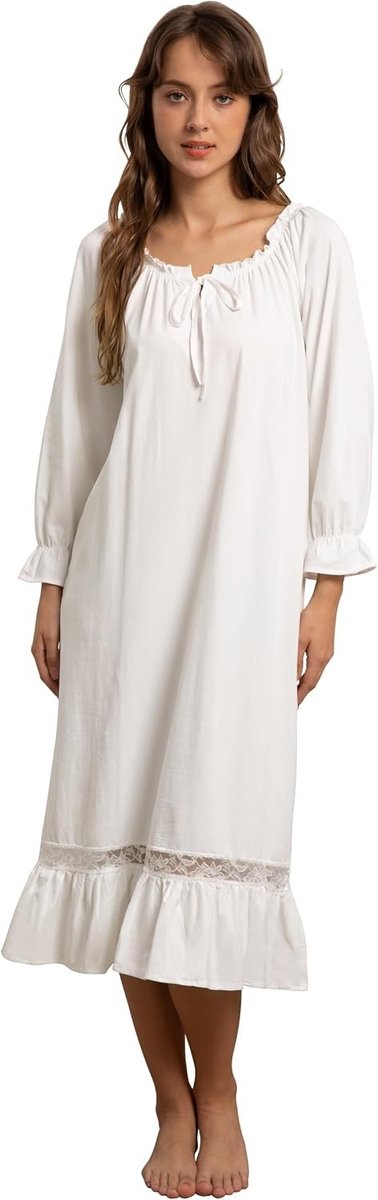 Lange Mouw Nachtjapon voor Dames met Vintage Victoriaanse Kant - Comfortabele Slapende Kleding en Loungewear