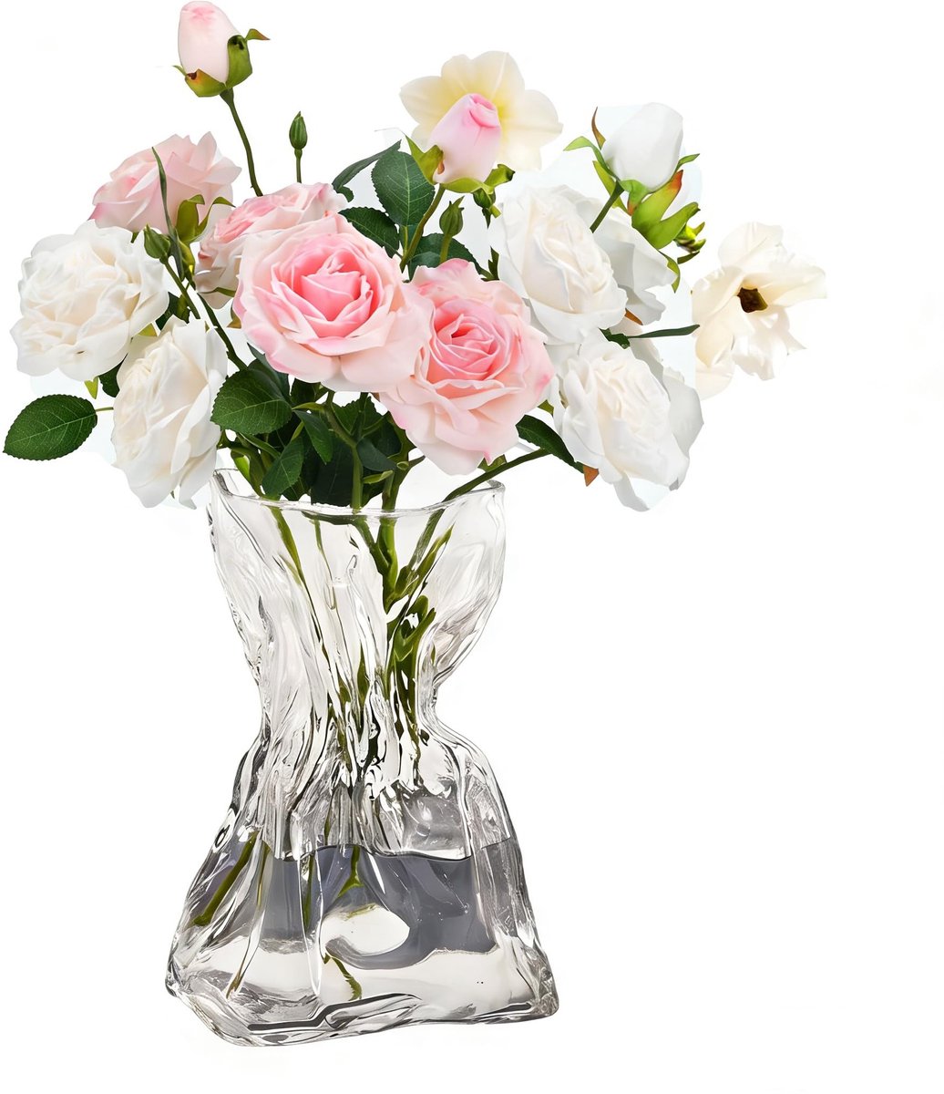 Omgoods - Dikke Heldere Glazen Vaas, 20 cm, Voor Bloemen