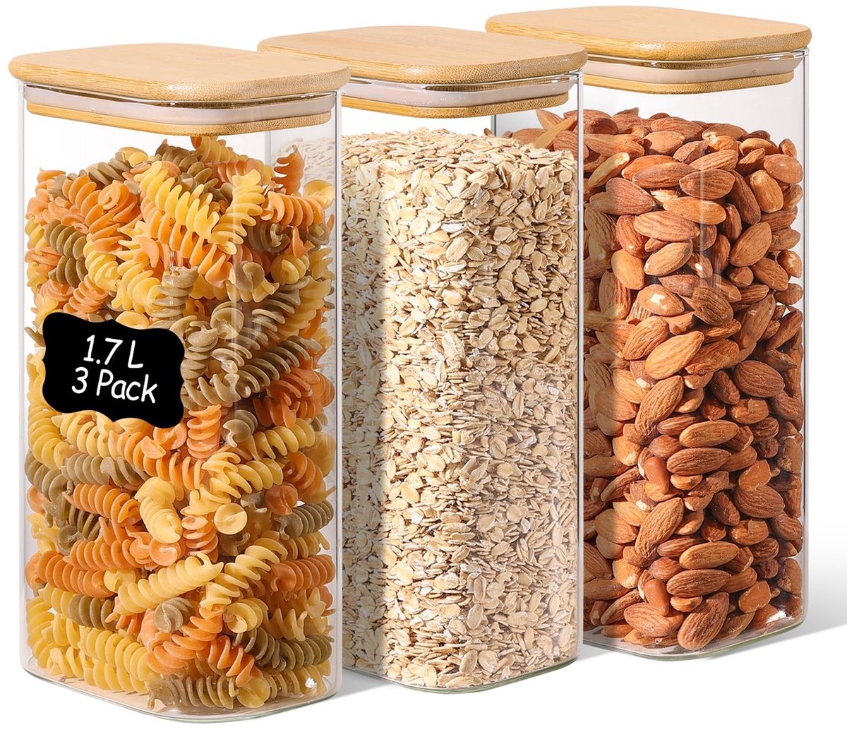 Omgoods- Voorraadpot met Deksel - Set van 3 Stuks - Borosilicaatglas - Temperatuurbestendig - Luchtdichte Afdichting - Geschikt voor Voedselopslag - Opslagpot