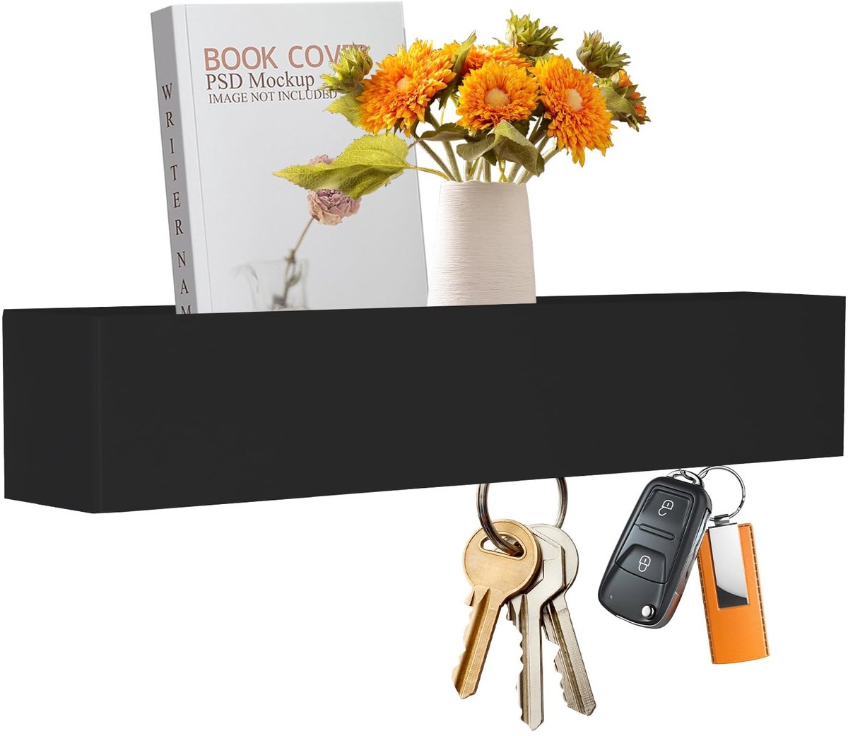 Omgoods - Sleutelkast met Plank en 5 Haken in Zwart Metaal