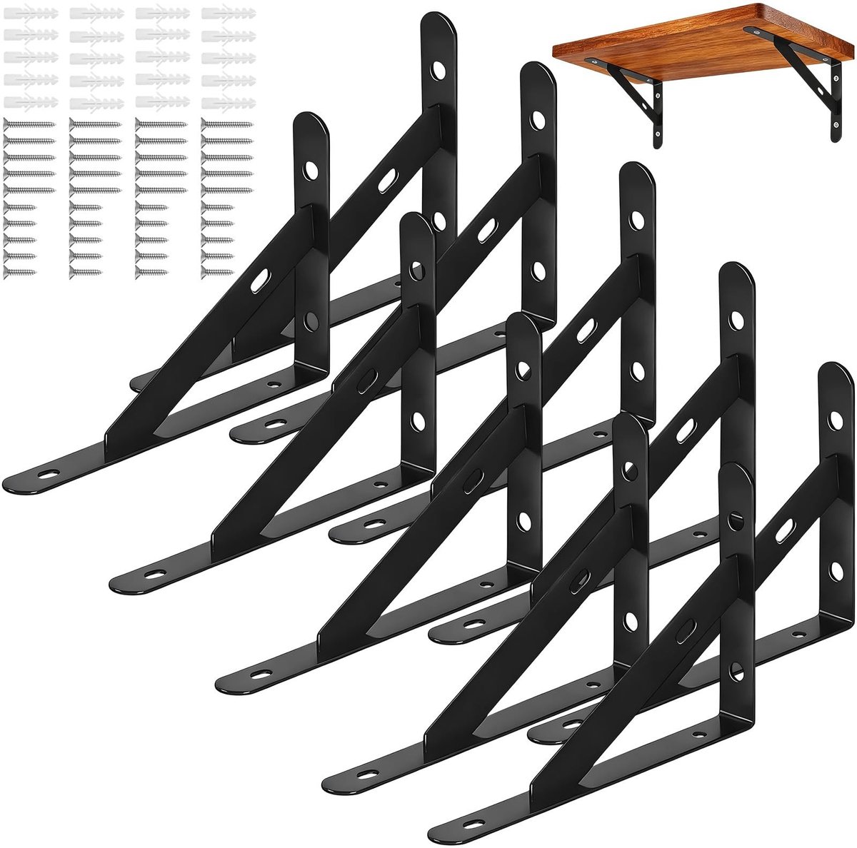 Omgoods - Set van 10 Zwarte Wandplanksteunen met Schroeven