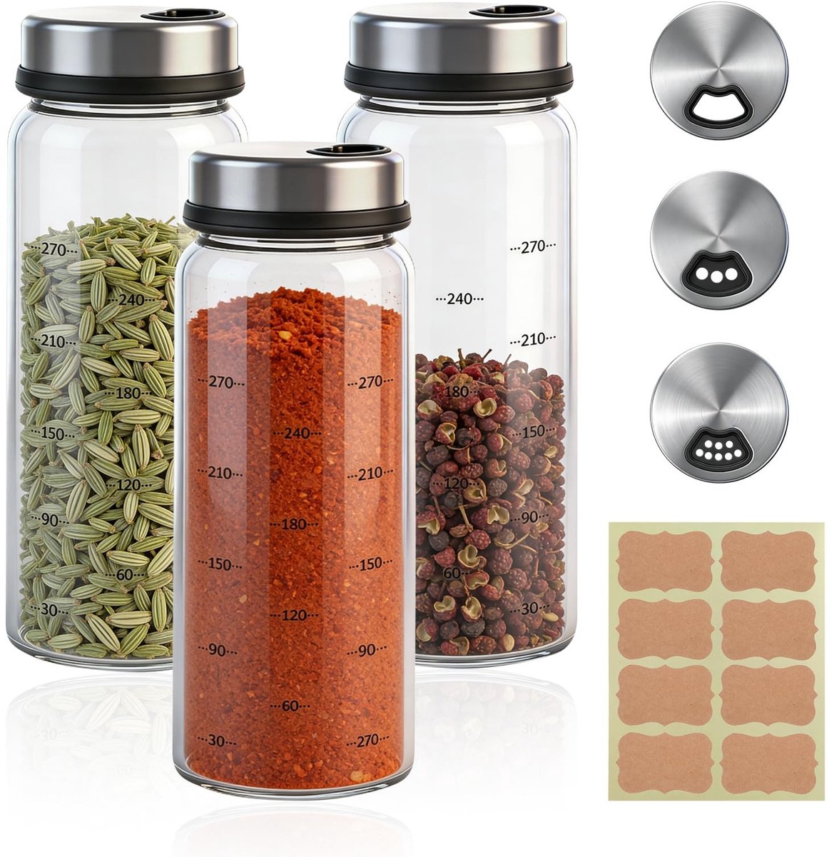 Omgoods - 300 ml Specerij Flessen Set met Draaidop - Luchtdicht en Ideaal voor Keuken