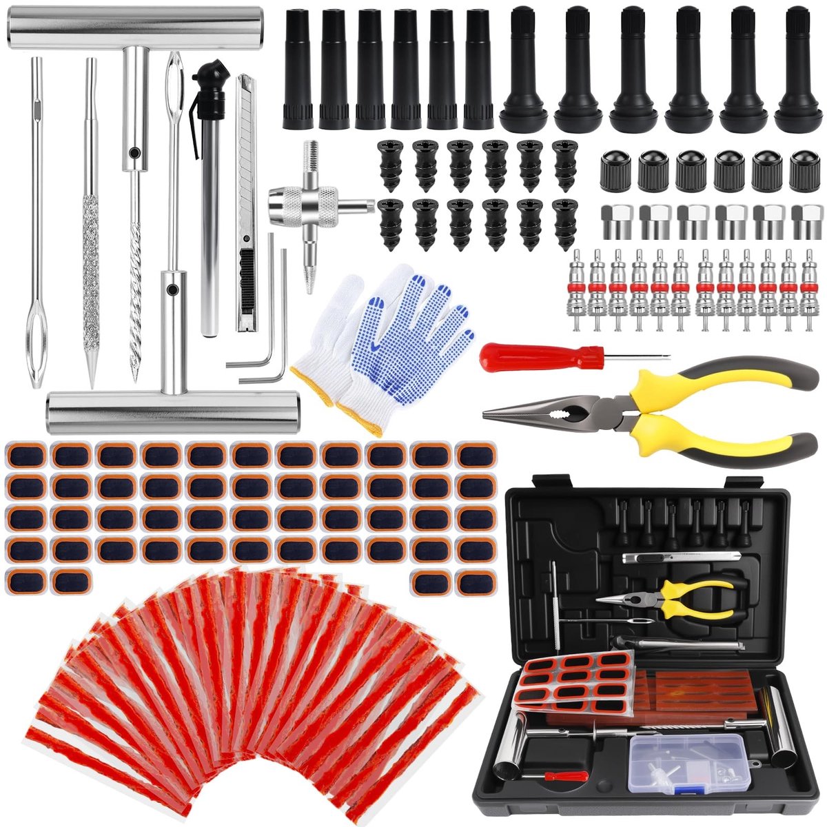 Omgoods - 160-Delige Bandenreparatie Set met Toolbox - Voor Auto's, Motoren en Trucks