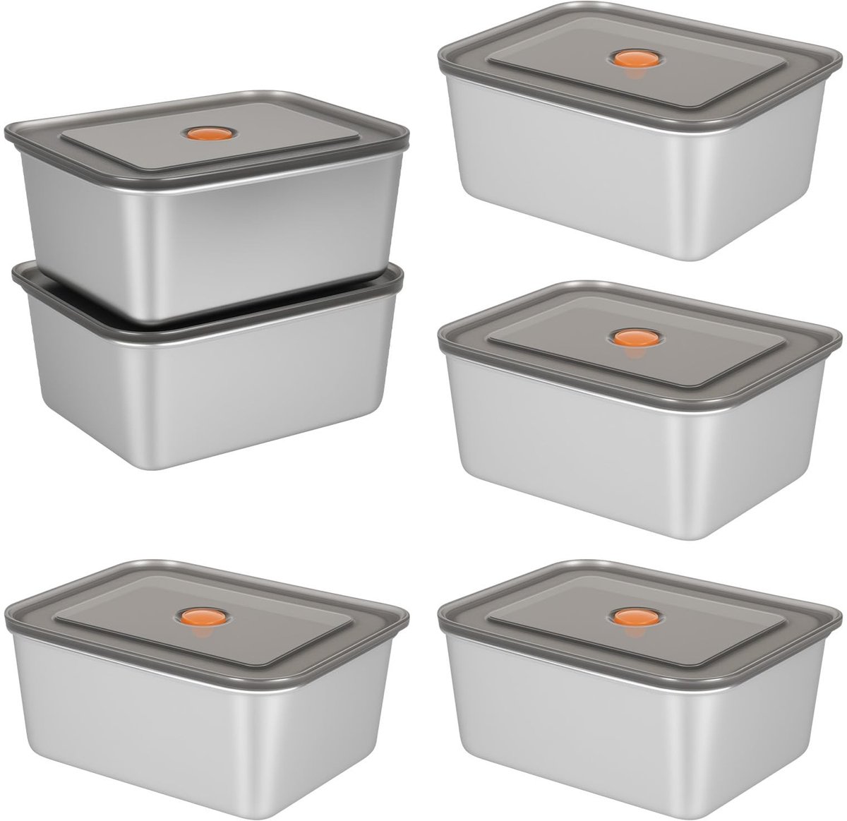 Omgoods- Voedselcontainers Luchtdicht - Roestvrijstalen Bento Box - 6 Stuks 500 ml - Lekvrije Lunchbox - Stapelbaar - Vaatwasmachinebestendig