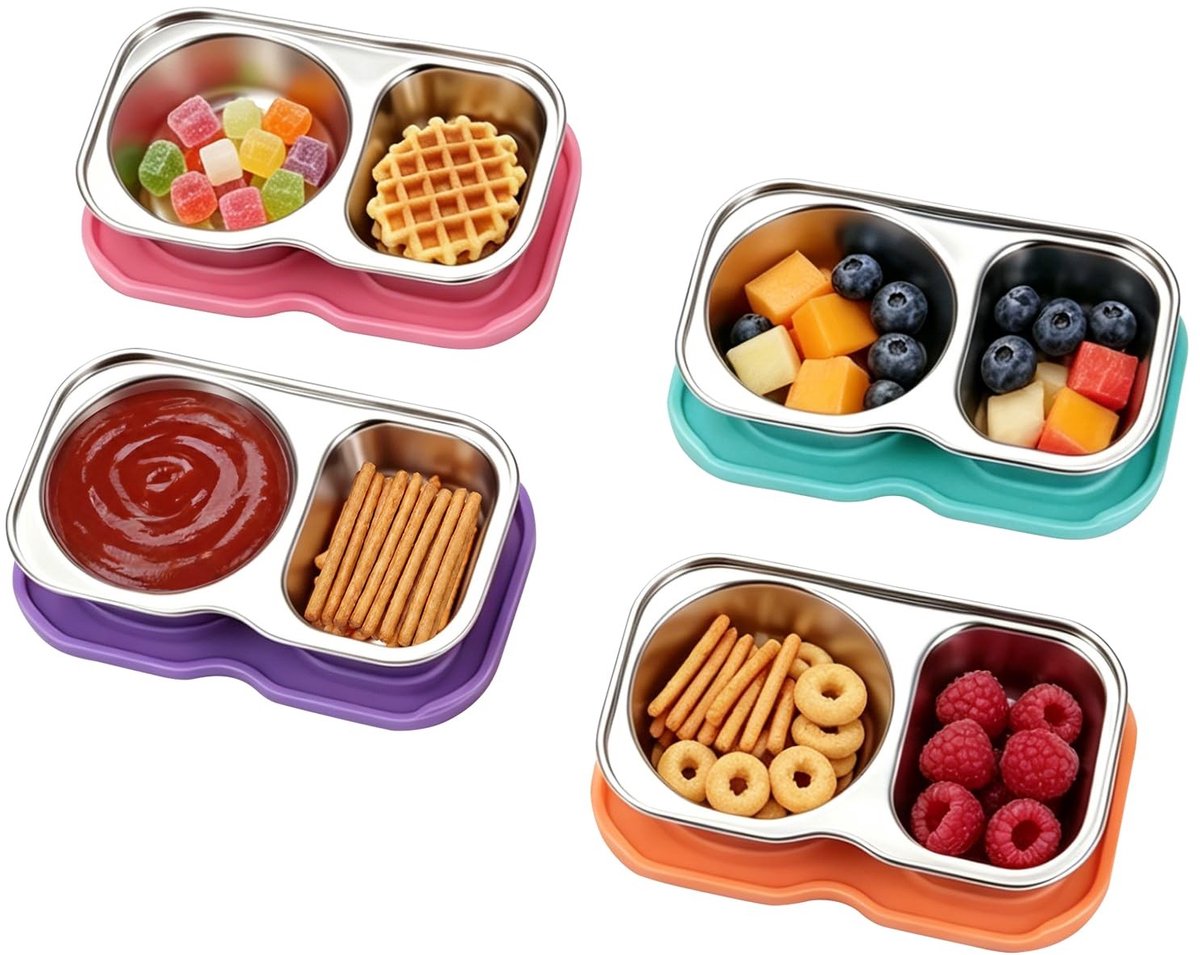Omgoods - Set van 4 Roestvrijstalen Snackcontainers met Siliconen Deksels
