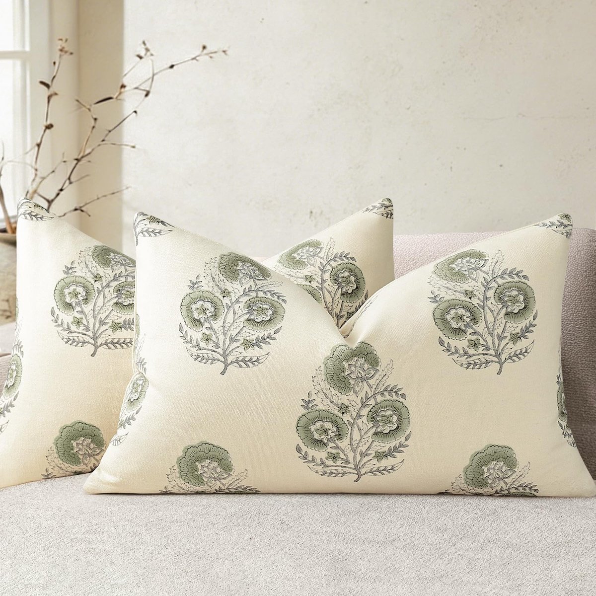 Omgoods - Set van 2 Bloemendruk Kussenhoezen 30x50 cm voor Woonkamer