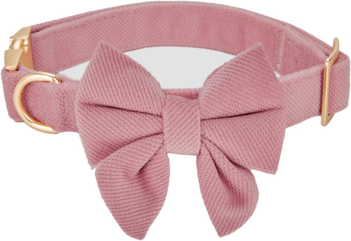 Ultra Zachte Corduroy Hondenhalsband voor Kleine Teefjes - Perfect voor Dagelijks Gebruik, Bruiloften en Feesten in Koraalroze