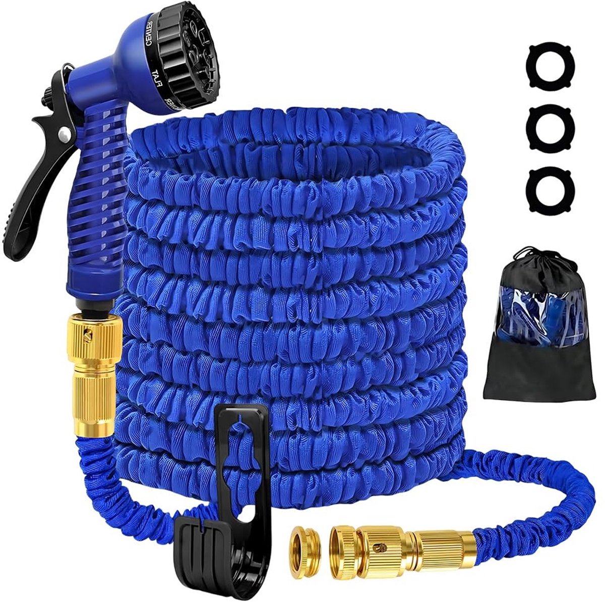 Omgoods - Flexibele Tuinslang 30 m met 7 Sproeikoppen - Rekbare Waterslang voor Tuin en Schoonmaak