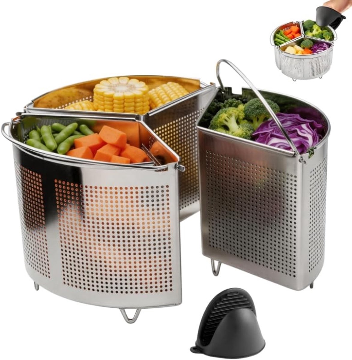 Omgoods - 3-Piece Stainless Steel Pan Set - Panverdeler met Silicone Handschoenen