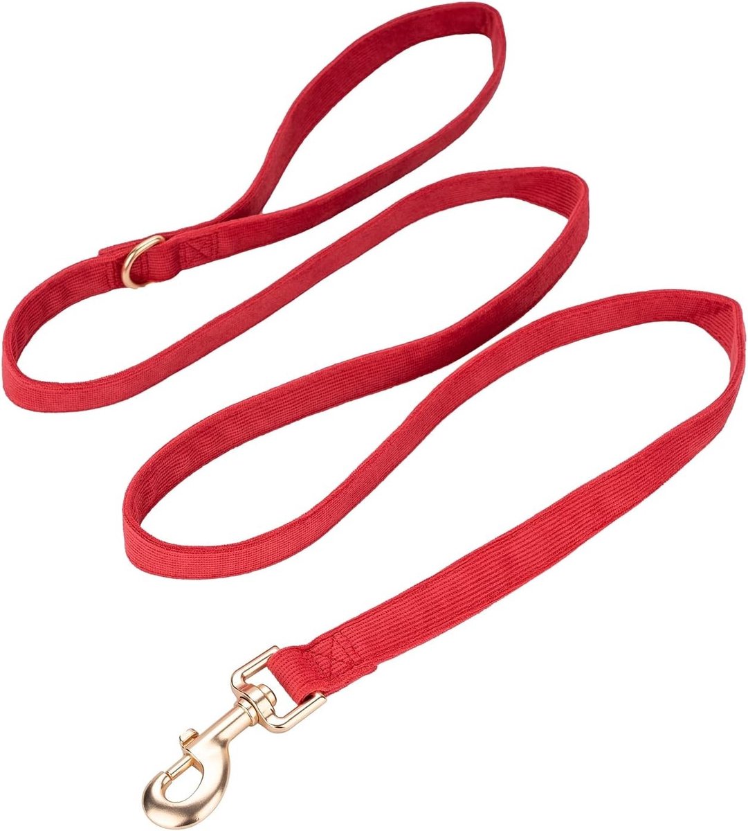 Zachte corduroy hondenriem Medium 2x150cm rood - Luxe en functioneel