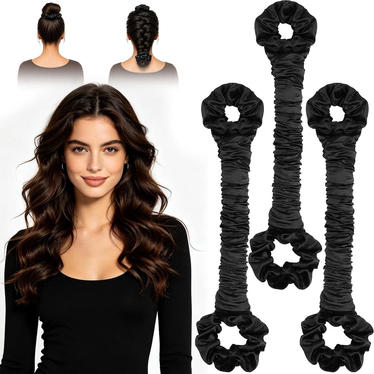Krulband voor haar - Haarrollers Krulspelden - Haar Krullen - Hittevrij Stylen - 3 stuks - Zwart